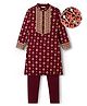 EARTHY TOUCH Single Jersey Knit Full Sleeves Kurta Pajama Set With Floral Print - Maroon