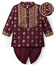 EARTHY TOUCH Single Jersey Knit Full Sleeves Kurta Dhoti Set With Foil Floral Print - Wine