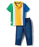 Babyhug Single Jersey Knit Half Sleeves Cut & Sew Polo T-Shirt & Jeans Set - Multicolor