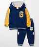 Babyhug Terry Knit Full Sleeves Hooded T-Shirt & Lounge Pant Set with Patch Detailing - Navy Blue