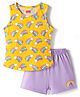 Babyhug 100% Cotton Knit Sleeveless Sando & Shorts Set with Rainbow Print - Yellow & Lavender