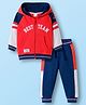 Babyhug Terry Knit Full Raglan Sleeves Hooded Cut & Sew T-Shirt & Lounge Pant Set with Text Patch Detailing - Multicolor