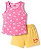 Babyhug 100% Cotton Knit Sleeveless Sando & Shorts Set with Rainbow Print - Yellow & Pink