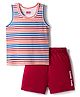Babyhug 100% Cotton Knit Sleeveless Sando & Shorts Set with Stripes - Multicolor