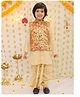 BownBee Woven Full Sleeves Solid Kurta Dhoti With Floral Printed Jacket Set - Golden