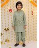 BownBee Silk Woven Full Sleeves Solid Kurta Dhoti With Floral Foil Printed Jacket Set - Green