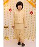 BownBee Silk Woven Full Sleeves Solid Kurta Dhoti With Floral Foil Printed Jacket Set - Golden