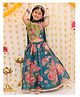BownBee Organza Woven Sleeveless Floral Printed & Gota Lace Embellished Lehenga Choli With Dupatta Set - Green