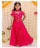 BownBee Chanderi Woven Half Sleeves Floral Motifs Printed Lehenga Choli With Dupatta Set - Pink