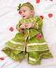 BownBee Cotton Woven Three Fourth Sleeves Gota Lace Embellished Leheriya Printed Kurti & Sharara Set With Dupatta - Green