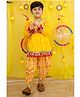 BownBee Pure Cotton Woven Navratri Theme Full Sleeves Patola Printed Angarakha Style Kedia With Dhoti Set - Yellow