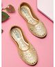 Tiny Bugs Ethnic Floral Embroidered Slip On Juttis - Gold