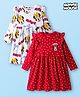 Babyhug Disney Single Jersey Knit Full Frill Sleeves Frock with Minnie Mouse Graphic Pack of 2 - Red & White