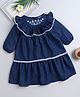 Bright Stars KIDSWEAR  Denim Full Sleeves  Floral Embroidered Mild Washed Dress - Blue