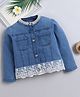 Bright Stars KIDSWEAR Denim Woven Full Sleeves Pearl Embellished & Floral Lace Detailed Jacket - Blue