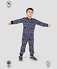 TRESNOVA 100% Premium Cotton Knit Full Sleeves Tree & Snowflakes Printed Coordinating Anti Microbial Night Suit Set - Navy Blue