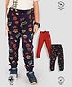 TRESNOVA 100% Premium Cotton Knit Pack Of 2 Jungle Theme & Typography Printed Track Pants - Navy Blue & Orange