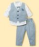 Mini Taurus Sinker Knit Full Sleeves Three Piece Party Suit With Stripes & Horse Embroidery  - Light Grey