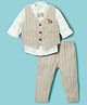 Mini Taurus Sinker Knit Full Sleeves Three Piece Party Suit With Stripes & Horse Embroidery  - Tan