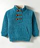 Yellow Apple Knit Full Sleeves Sweater With Kangaroo Pocket - Teal Blue