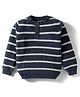Yellow Apple Knit Full Sleeves Pullover Sweater With Stripes - Navy Blue