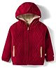 Yellow Apple Knit Full Sleeves Hooded Front Open Sweater With Cable Knit Design - Maroon