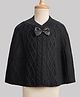 Yellow Apple Fleece Knit Full Sleeves Woollen Ponchos With Cable Knit Design - Black