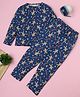 RAINE AND JAINE Cotton Knit Christmas Theme Full Sleeves  Candy Canes And Ginger Bread Printed Coordinating Night Suit Set - Navy Blue