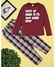 RAINE AND JAINE Cotton Knit Full Sleeves Wake Up Learn To Fly Save World Sleep Text Printed Night Suit Set - Red & White