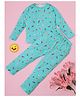 RAINE AND JAINE Cotton Knit Full Sleeves Surfer Printed Coordinating Night Suit Set - Green