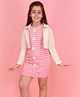 Cutecumber Waffle Knit  Striped Dress With Full Sleeves Shrug - Pink