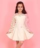 Cutecumber Satin Woven Full Sleeves Floral & Butterflies Applique Detailed Dress - Cream