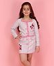 Cutecumber Embosis Hosiery Woven Full Sleeves Floral Applique Detailed Top & Skirt Set - Pink
