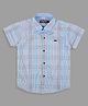 Actuel Cotton Woven Half Sleeves Checked Shirt With Bow - White Blue & Black