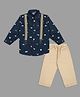 Actuel Cotton Woven Full Sleeves Animals & Vehicles Printed Shirt With Attached Suspender & Trouser Set - Navy Blue & Beige