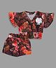 Actuel Woven Half Sleeves Floral Printed & Applique Detailed Coordinating Top & Shorts Set - Black Orange & Green