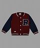 Actuel Cotton Blend Knit Full Sleeves R Patch Detailed Light Winter Varsity Jacket - Maroon & Navy Blue