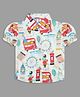 Actuel Modal Woven Half Puffed Sleeves Dinosaur In Bus Printed Top - White Red & Yellow