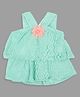 Actuel Cotton Woven Sleveless Schiffli Embroidered Floral Applique Detailed Layered Peplum Top - Green