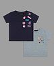 Actuel Cotton Knit Pack Of 2 Half Sleeves Patch Detailed Tops - Navy Blue & Grey