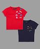 Actuel Cotton Knit Pack Of 2 Half Sleeves Patch Detailed Tops - Red & Navy Blue