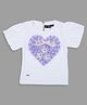 Actuel Cotton Knit Half Sleeves Floral & Heart Applique Detailed Stone Embellished Top - White & Purple