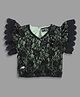 Actuel Woven Frill Sleeves Floral Designed Lace Detailed Crop Top - Black & Green