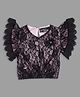 Actuel Woven Frill Sleeves Floral Designed Lace Detailed Crop Top - Black & Pink