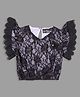 Actuel Woven Frill Sleeves Floral Designed Lace Detailed Crop Top - Black & Purple
