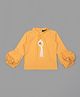 Actuel Woven Full Sleeves Floral Applique & Lace Detailed Heart Shaped Stone Embellished Top - Mustard