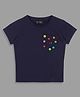 Actuel Cotton Knit Half Sleeves Button Designed Top - Navy Blue