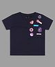 Actuel Cotton Knit Half Sleeves Patch Detailed Top - Navy Blue