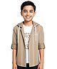 CAVIO Cotton Woven Full Sleeves Striped Hooded Shirt With Tee - Brown