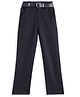 CAVIO Cotton Lycra Woven Solid Pants With Belt - Navy Blue